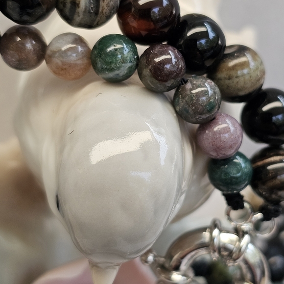 Mother of Pearl Gemstone and Abalone Bead Double-Strand Necklace with Pearls - Picture 6 of 15